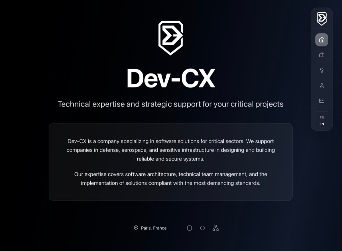 Capture d'écran du site Devcx Consulting - Agence de consulting en développement